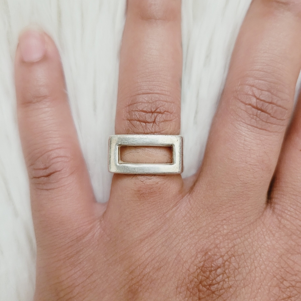 925 Sterling Silver Rectangular Bar Ring - image 6